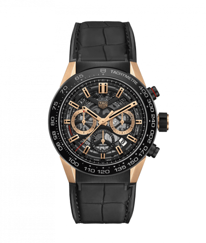 TAG Heuer Carrera Calibre Heuer 02 45 Rose Gold / Black Ceramic / Skeleton / Alligator